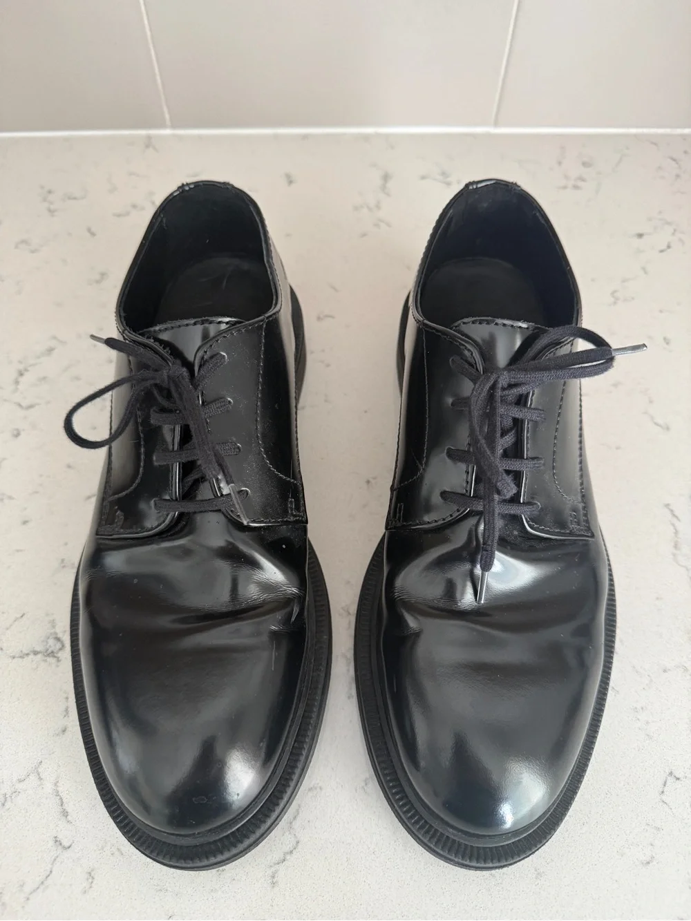 Zara Black Leather Derby Shoes - Lace-Up Oxfords